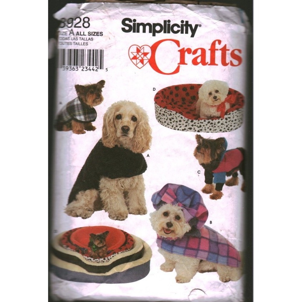 Simplicity 8928 Crafts Dog Coat Hooded Sweater and Pet Bed Sewing Pattern